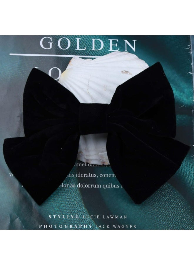 Kandid Satin Velvet Ribbon Bowknot Hairclips - Large Decorative Hair Accessories for Women and Girls (Black ) - Image 2