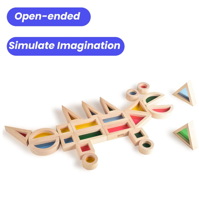 BOHS Rainbow Sensory Blocks (24 pcs) - Wooden Toys for Toddler Gift- Play on Light Table/Sunny Window - Image 2