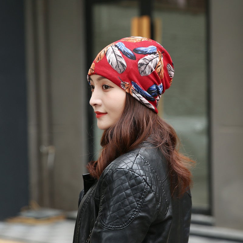 Versatile Autumn Winter Twist Scarf Cap No. 2 red feather 