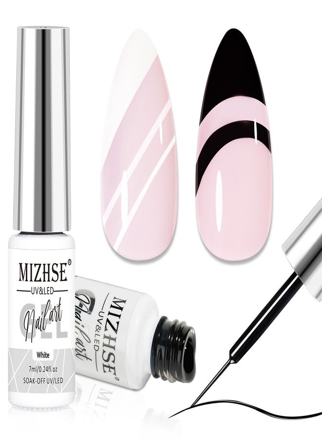 MIZHSE طلاء أظافر جل ميسه أسود وأبيض للرسم على الأظافر، تصميم أظافر بخطوط متعرجة، طقم طلاء فرنسي للنساء 7 مل - Image 1