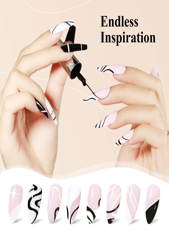 MIZHSE طلاء أظافر جل ميسه أسود وأبيض للرسم على الأظافر، تصميم أظافر بخطوط متعرجة، طقم طلاء فرنسي للنساء 7 مل - Image 4