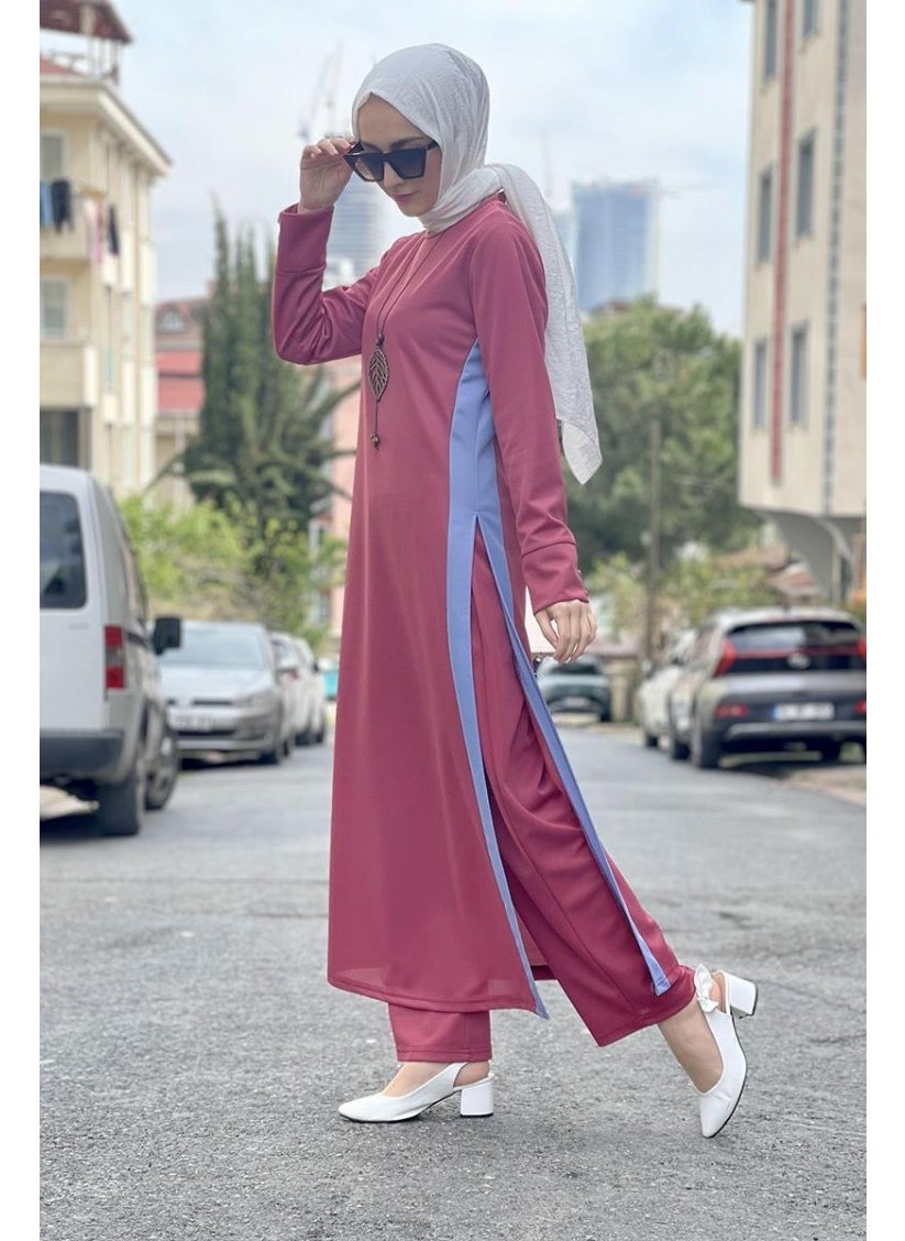 Sefa Merve - Slit Detailed Hijab Suit 0327-03 Dusty Rose - Image 1