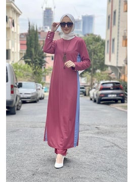 Slit Detailed Hijab Suit 0327-03 Dusty Rose