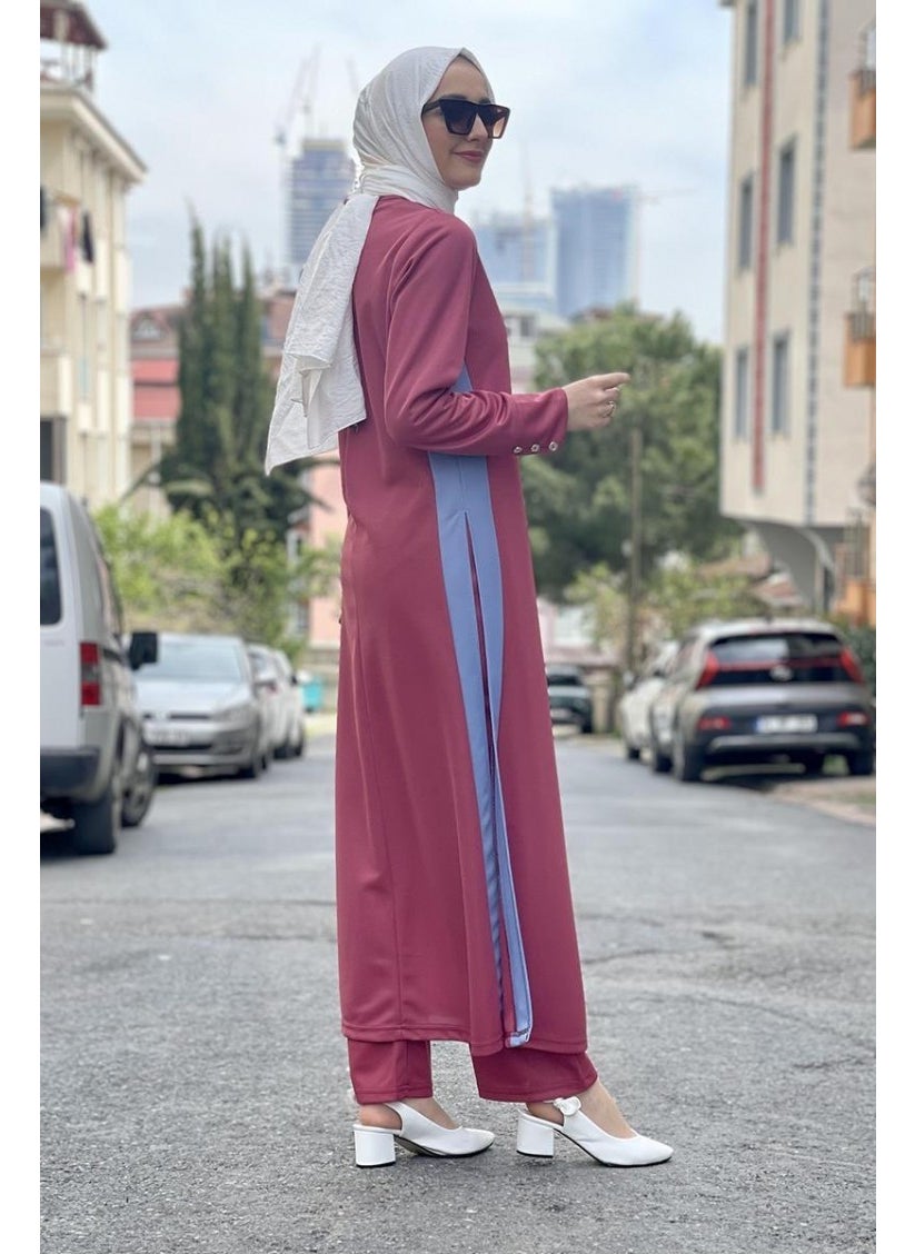 Sefa Merve - Slit Detailed Hijab Suit 0327-03 Dusty Rose - Image 1