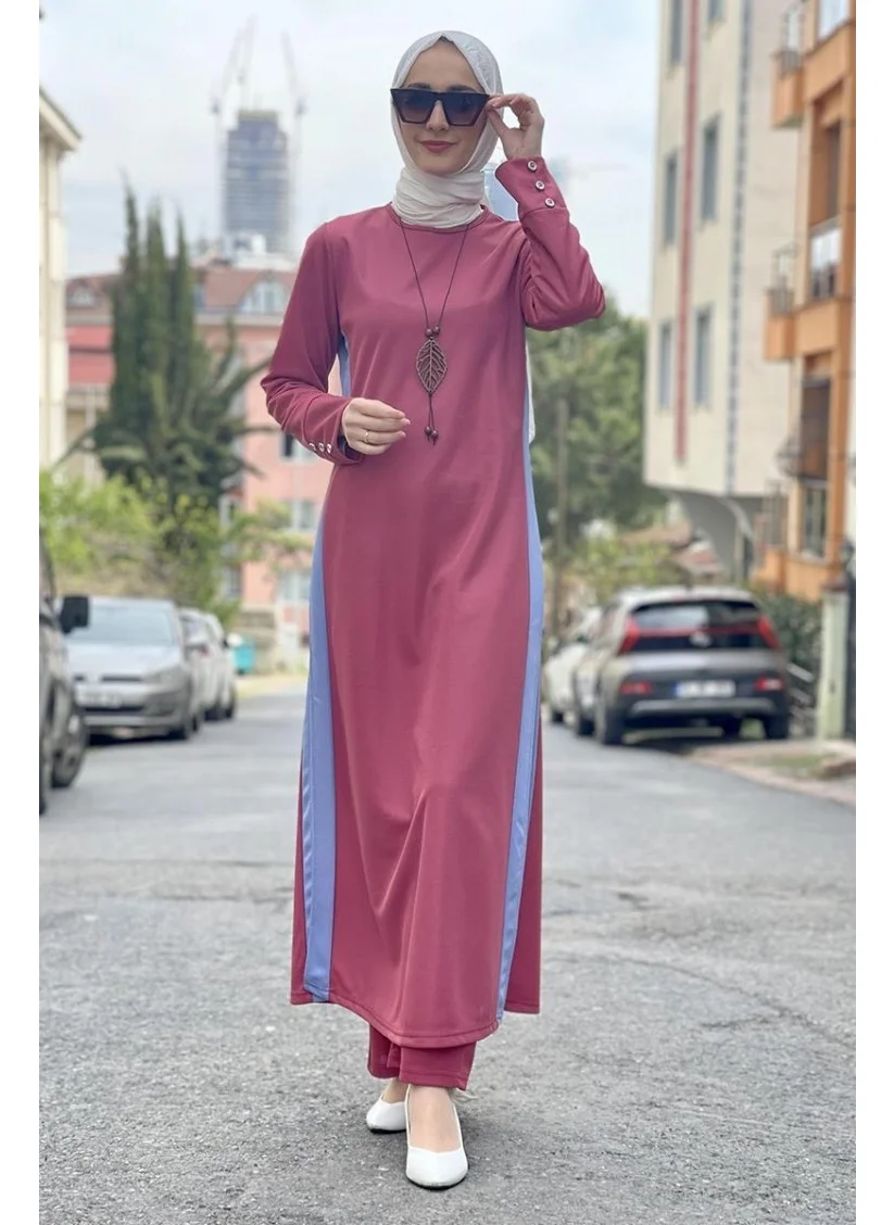 Sefa Merve Slit Detailed Hijab Suit 0327-03 Dusty Rose