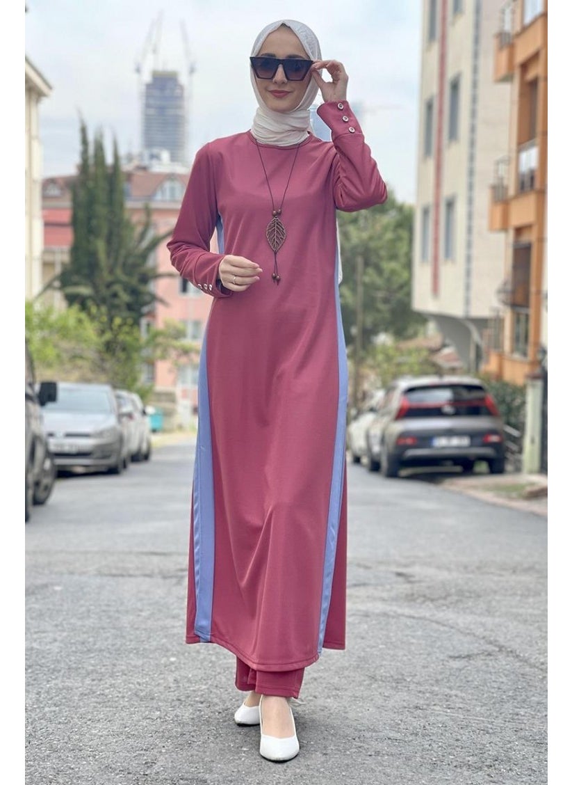 Sefa Merve - Slit Detailed Hijab Suit 0327-03 Dusty Rose - Image 1