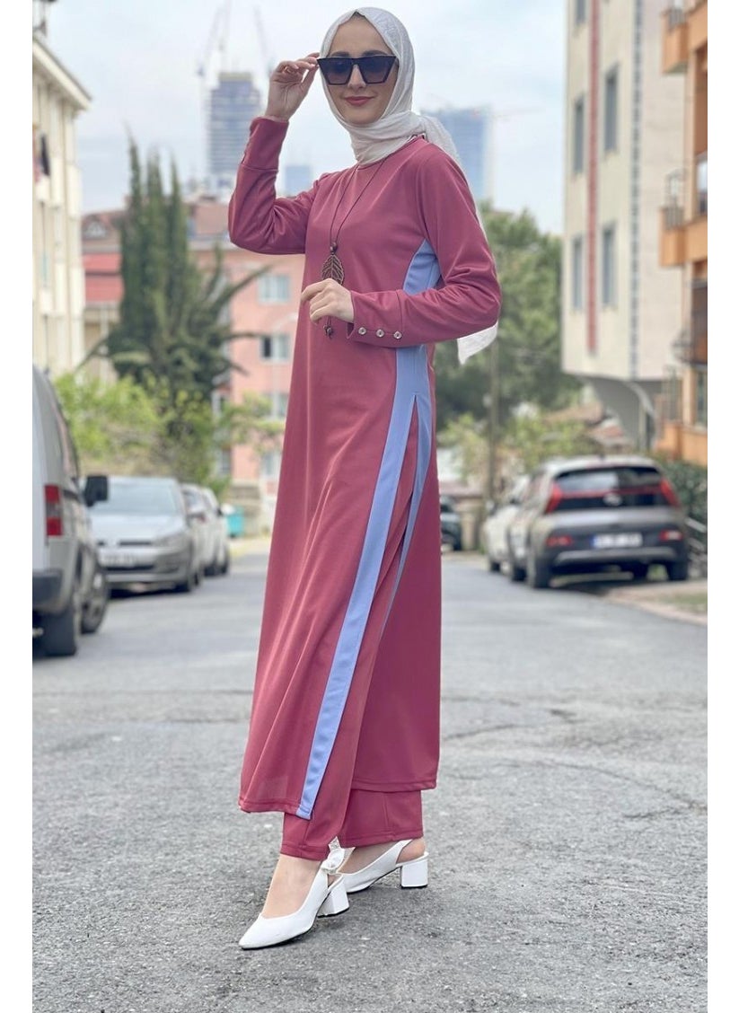 Sefa Merve - Slit Detailed Hijab Suit 0327-03 Dusty Rose - Image 1