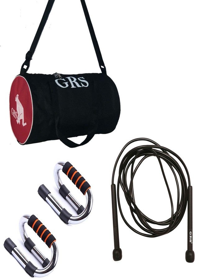 Grès GRS® Super_16 Skipping Rope (Black),Gym Duffel Bag (Red & Black) & GRS Super Push up Bar - Image 1