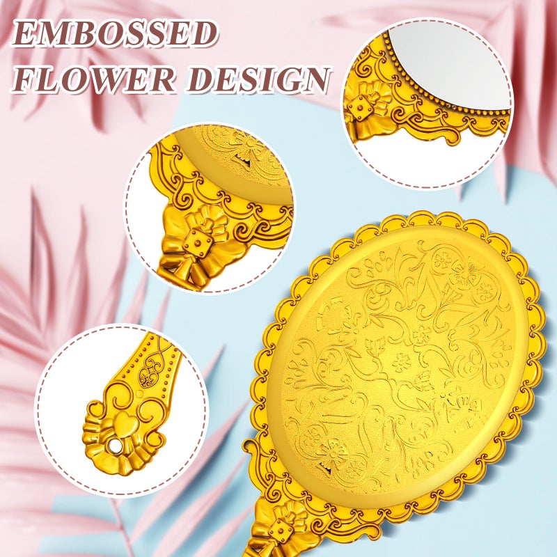 Qunclay 96 Pcs Vintage Handheld Mirror with Handle, 9.8" L x 4.5" W Gold Embossed Portable Small Mirrors Bulk for Princess Party Favors, Birthday Gifts, Classroom Rewards & Daily Travel Use - Image 3