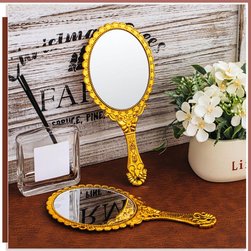 Qunclay 96 Pcs Vintage Handheld Mirror with Handle, 9.8" L x 4.5" W Gold Embossed Portable Small Mirrors Bulk for Princess Party Favors, Birthday Gifts, Classroom Rewards & Daily Travel Use - Image 4