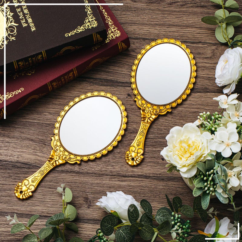 Qunclay 96 Pcs Vintage Handheld Mirror with Handle, 9.8" L x 4.5" W Gold Embossed Portable Small Mirrors Bulk for Princess Party Favors, Birthday Gifts, Classroom Rewards & Daily Travel Use - Image 5