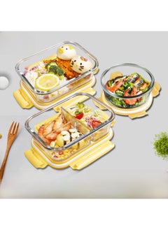 High Borosilicate Glass Fresh-keeping Bowl With Lid Microwave Oven Partition Household Bento Box Family Glass Bowl Heating Lunch Box-Specifications:Large Length Without Interval 1040ml-Color:Violet