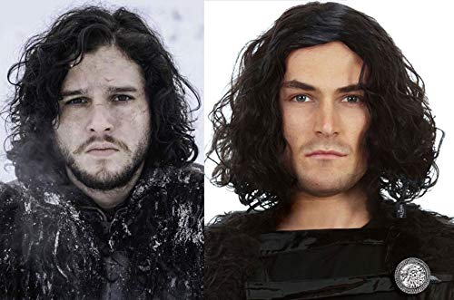 ALLAURA – Jon Snow Wig Northern Snow King Wig + Shield Jon Snow Pin – Bruno Short Black Curly Cosplay Wigs For Men Halloween Cosplay Halloween Costume - Image 3