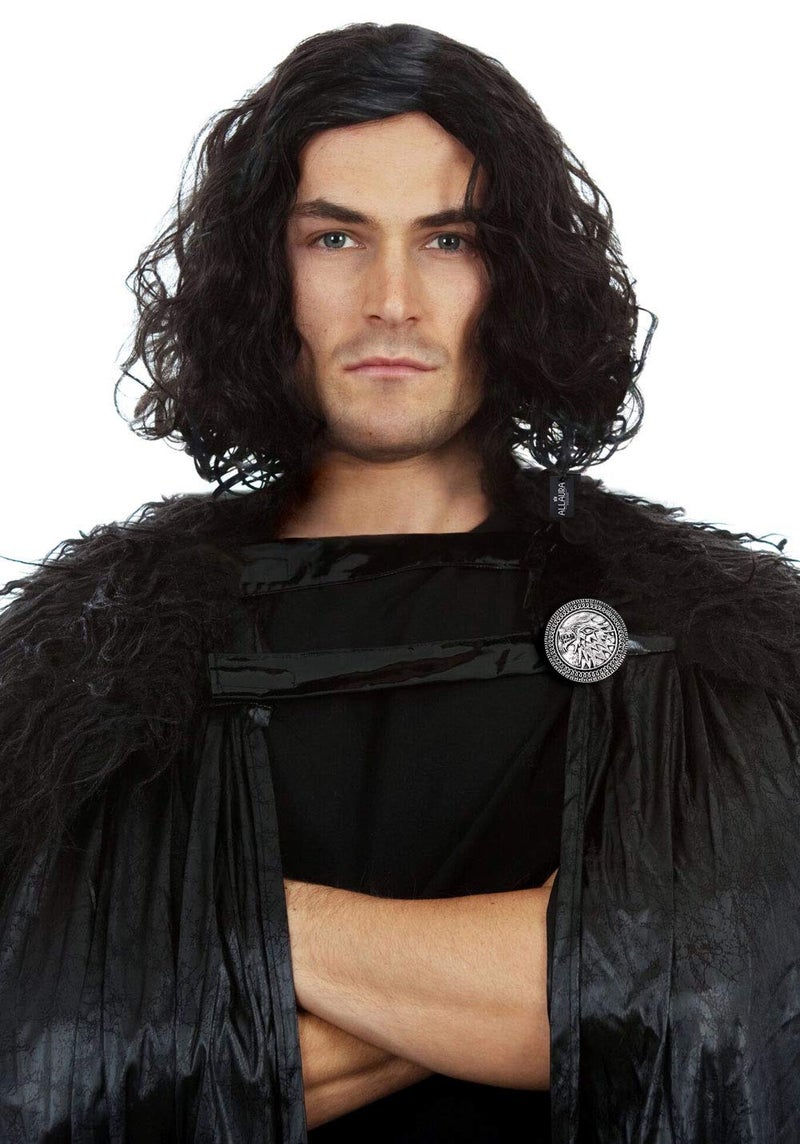 ALLAURA – Jon Snow Wig Northern Snow King Wig + Shield Jon Snow Pin – Bruno Short Black Curly Cosplay Wigs For Men Halloween Cosplay Halloween Costume - Image 4
