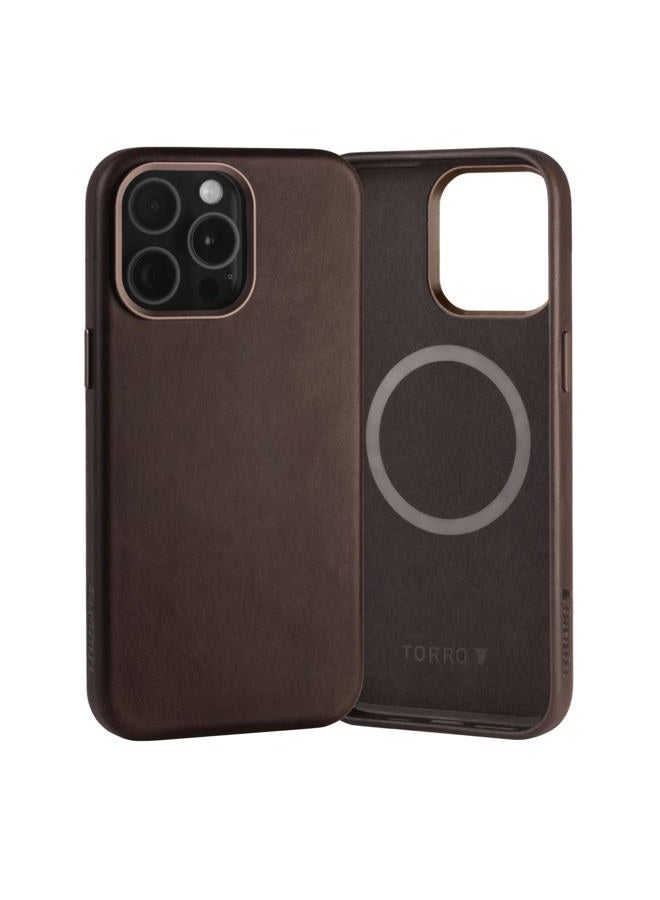 TORRO Leather Case Compatible with iPhone 15 Pro Max - Genuine Leather Case Slim Bumper Case Compatible with MagSafe (Dark Brown) - Image 1
