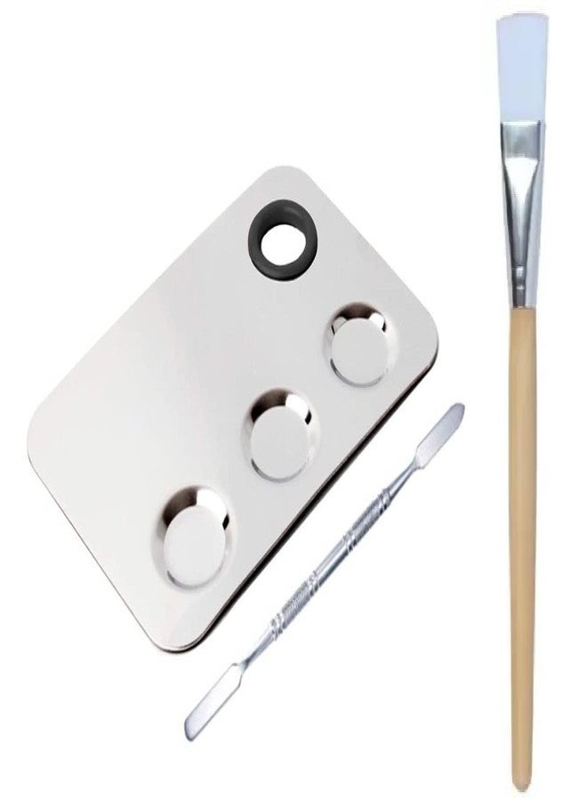 ROODILES Makeup, Foundation, Colour Mixing Palette & Face Mask Brush Combo - Stainless Steel Cosmetic Palette with Spatula & Silicone Applicator Brush - For Face Masks, Foundation, Skincare & DIY Beauty Blends (Set of 3) - Image 1