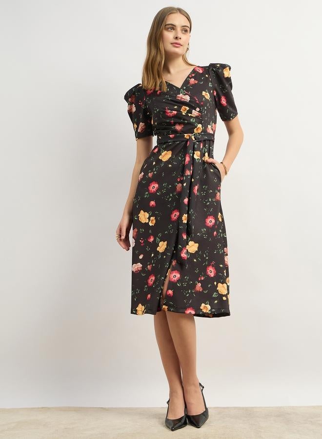 Styli Styli Floral Print A-Line Midi Dress with Puff Sleeves  - Image 2