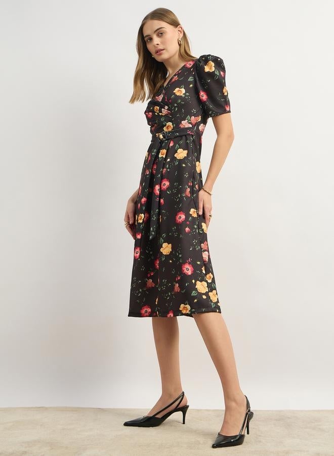 Styli Styli Floral Print A-Line Midi Dress with Puff Sleeves  - Image 3