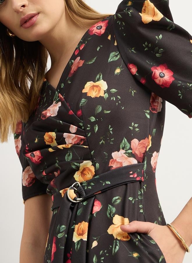 Styli Styli Floral Print A-Line Midi Dress with Puff Sleeves  - Image 4
