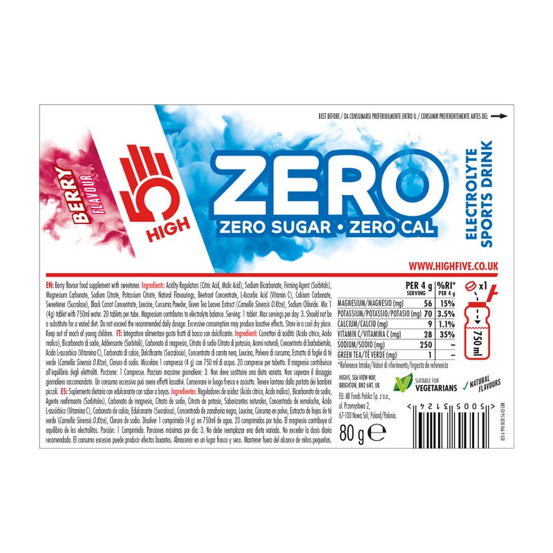 High5 ZERO Electrolyte Tablet - Hydration Tablets Enhanced with Vitamin C - 0 Calories & Sugar Free - Boost Hydration, Performance & Wellness - Berry, 20 Tablets - Image 2