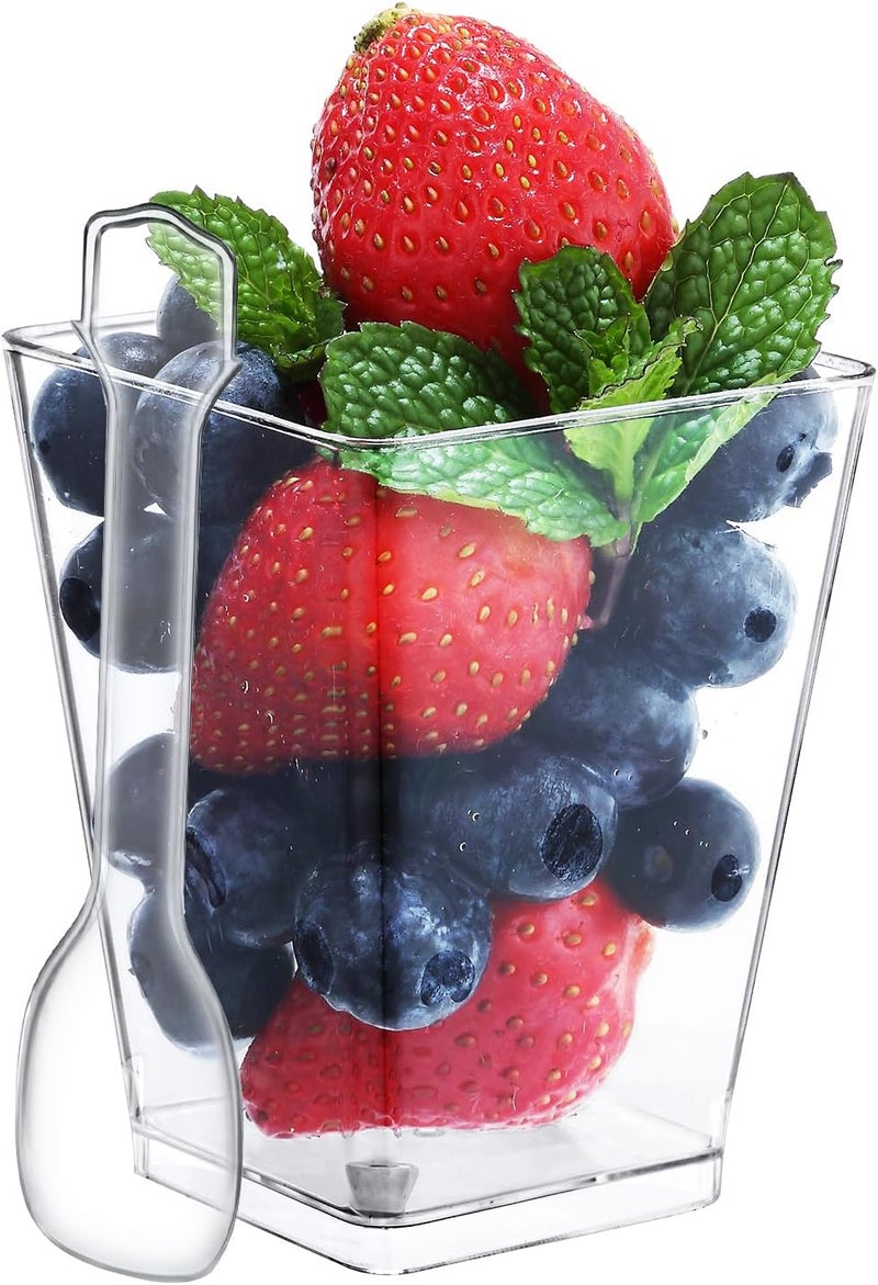 SHOPDAY 5 OzPlasticDessertCups 120 Pack SquareClearCupswithSpoons ParfaitCups AppetizerCups SmallPlasticCups Mini ShooterCups for Party Yogurt Mousse - Image 1