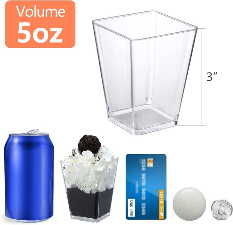 SHOPDAY 5 OzPlasticDessertCups 120 Pack SquareClearCupswithSpoons ParfaitCups AppetizerCups SmallPlasticCups Mini ShooterCups for Party Yogurt Mousse - Image 2