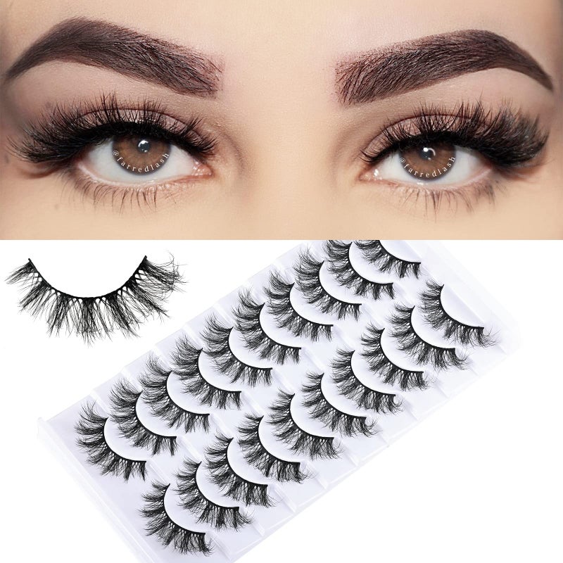 FARRED Natural Lashes Short False Eyelashes Wispy Mink Eye Lash Fluffy Wispies Eyelash Natural Look 10 Pairs Fake Lashes Pack Volume Lash Strips Pestaas