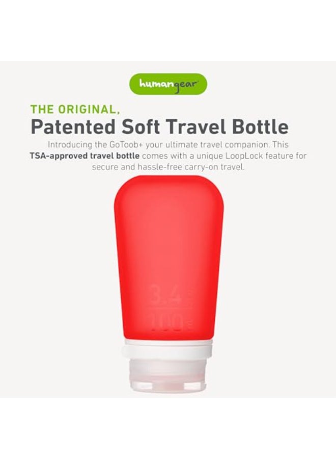 humangear GoToob Large Refillable Silicone Travel Bottle Locking Lid FoodSafe Material Red Large 34 floz 100ml - Image 3