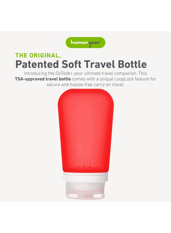 humangear GoToob Large Refillable Silicone Travel Bottle Locking Lid FoodSafe Material Red Large 34 floz 100ml - Image 4