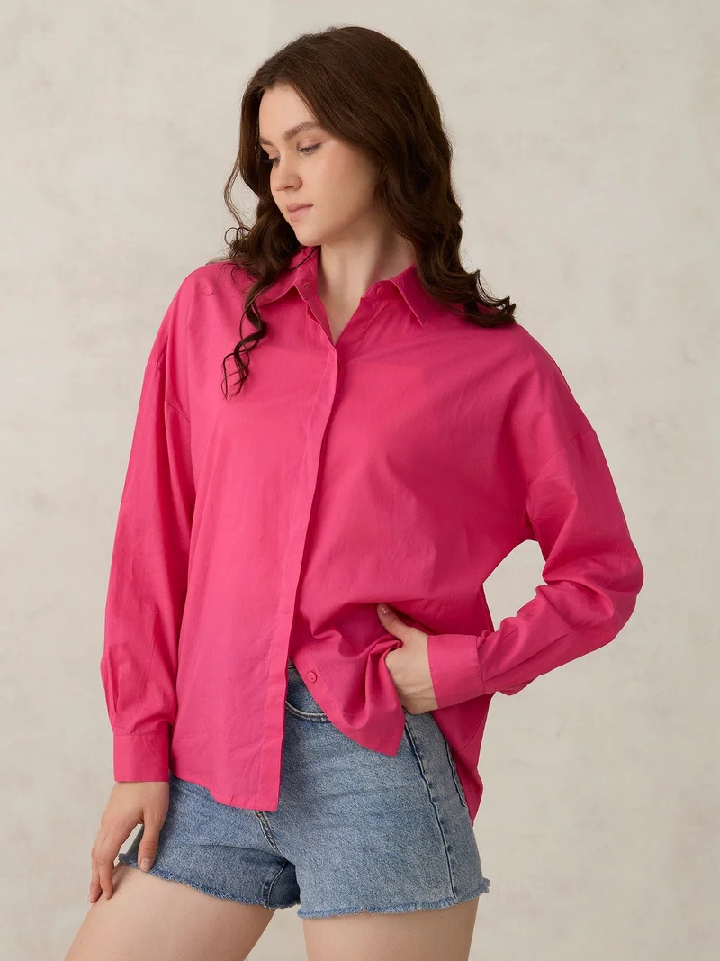 أوجيدر قميص وردي سادة كبير الحجم