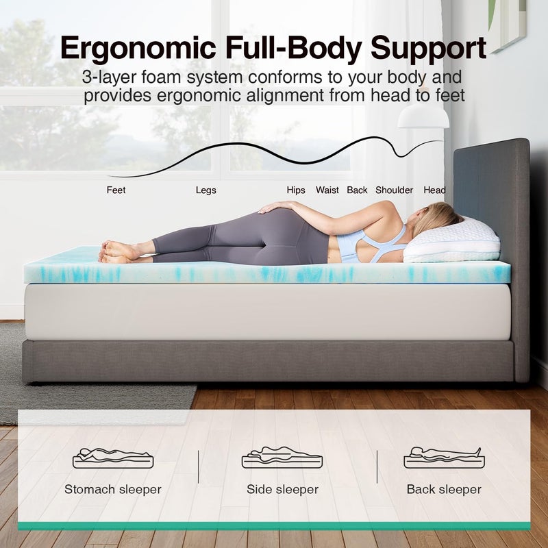 Novilla King Memory Foam Mattress Topper 2 Inch, Cooling Gel Infused, Ventilated Pressure Relief Pad, Soft Comfort for Sofa, RV, Camper, Dorm Room - Image 4