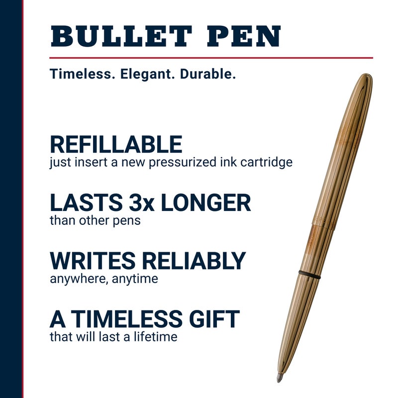 Fisher Space Pen Brass Alloy Bullet Pen, Pressurized Ballpoint Pen, Compact Pocket Size, Writes Upside Down and in Extreme Temperatures, Smooth Black Ink, Medium Point, Gift Box, Made in the USA - Image 2
