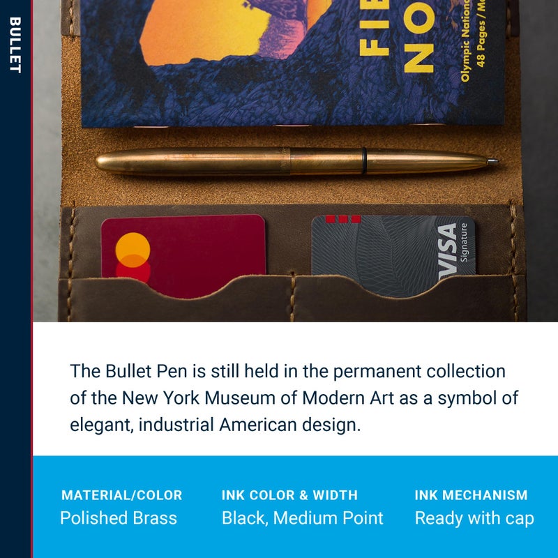 Fisher Space Pen Brass Alloy Bullet Pen, Pressurized Ballpoint Pen, Compact Pocket Size, Writes Upside Down and in Extreme Temperatures, Smooth Black Ink, Medium Point, Gift Box, Made in the USA - Image 3