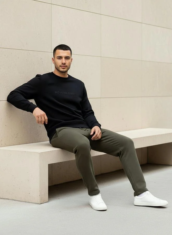 Iconic BLACK Iconic Men Regular Fit Slogan Embroidered Sweatshirt for Men | Best Price UAE