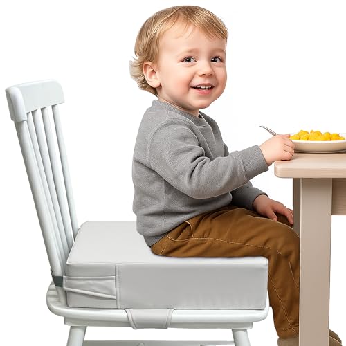 AAAini Booster Seat for Kitchen Chair (PU Material),Toddler Booster Seats for Dining Table Portable for Travel Camping Eating Double Safe Straps Non-Slip Bottom (Grey) - Image 1