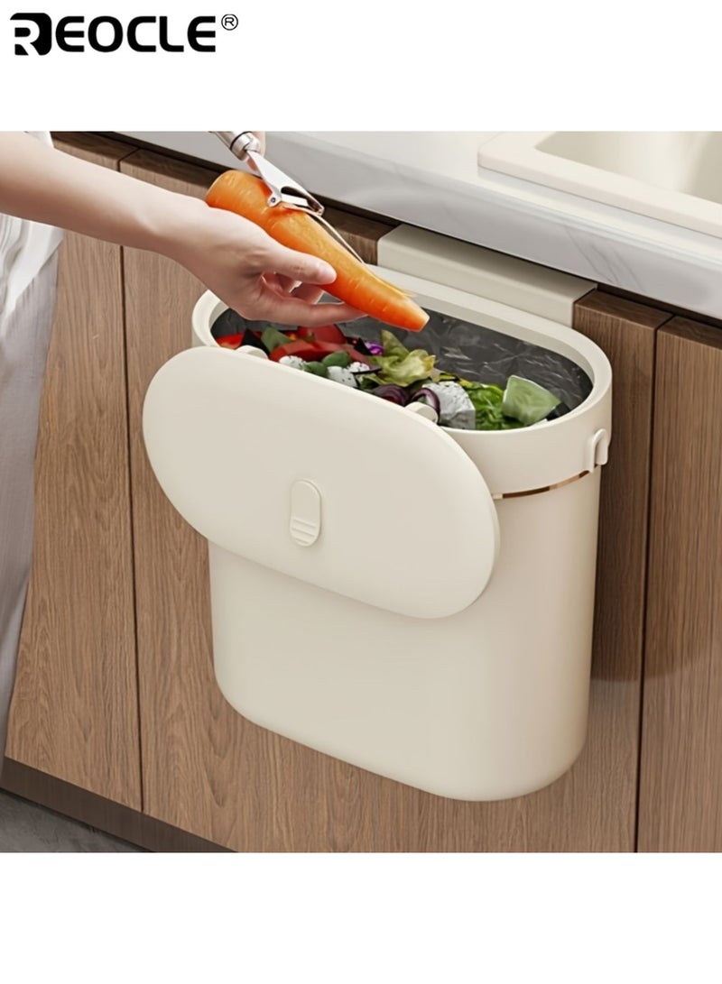 REOCLE Wall Mounted Kitchen Trash Can with 7L Capacity and Odor Sealing Lid Oval Garbage Bin with Polished Finish for Bathroom Office Home Use - Image 4