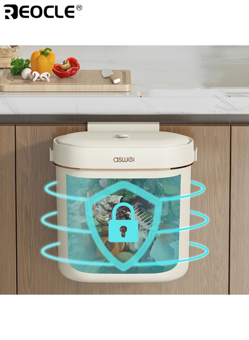 REOCLE Wall Mounted Kitchen Trash Can with 7L Capacity and Odor Sealing Lid Oval Garbage Bin with Polished Finish for Bathroom Office Home Use - Image 3