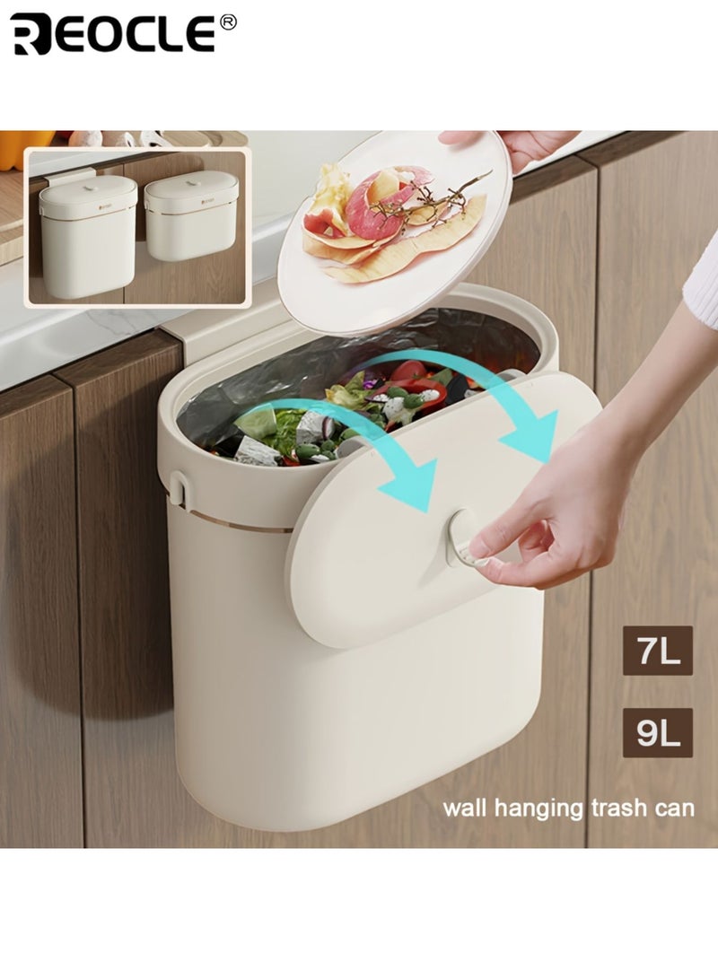 REOCLE Wall Mounted Kitchen Trash Can with 7L Capacity and Odor Sealing Lid Oval Garbage Bin with Polished Finish for Bathroom Office Home Use - Image 2