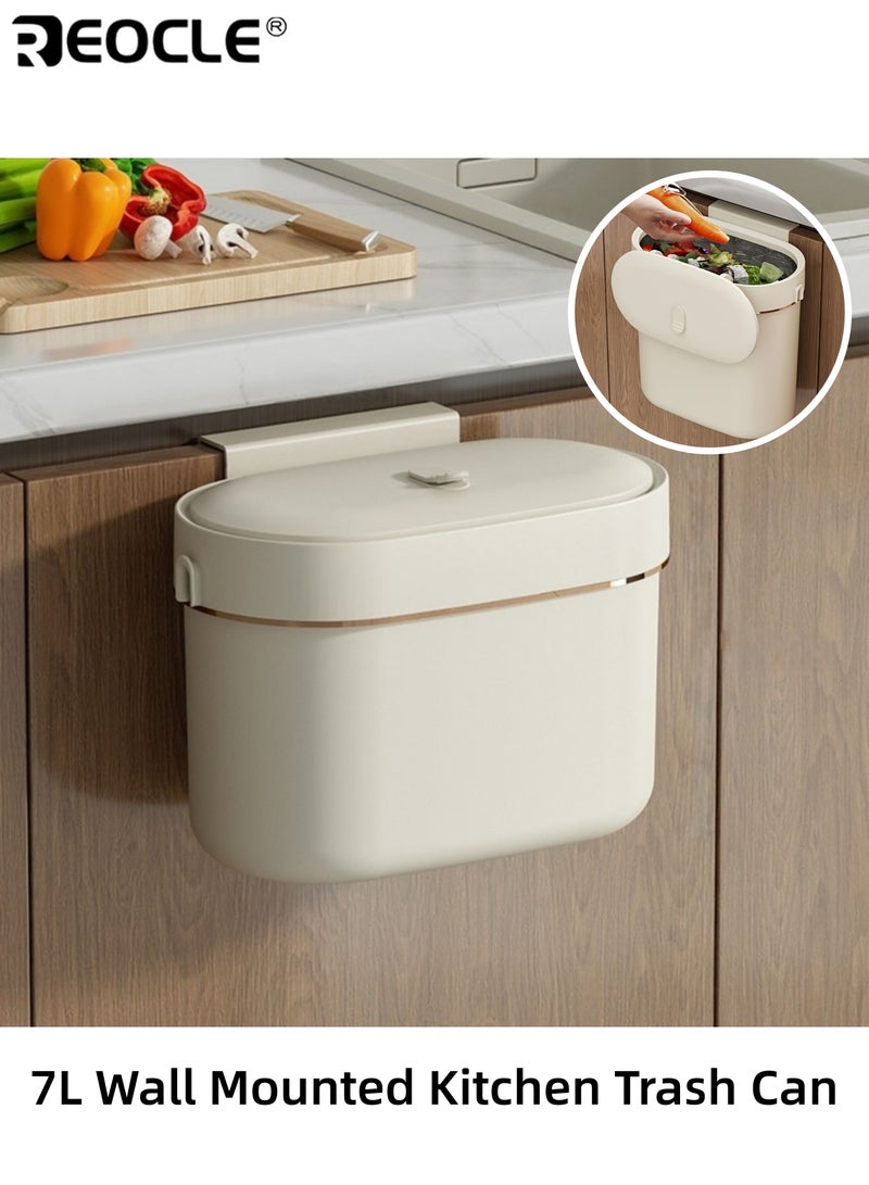 REOCLE Wall Mounted Kitchen Trash Can with 7L Capacity and Odor Sealing Lid Oval Garbage Bin with Polished Finish for Bathroom Office Home Use - Image 1