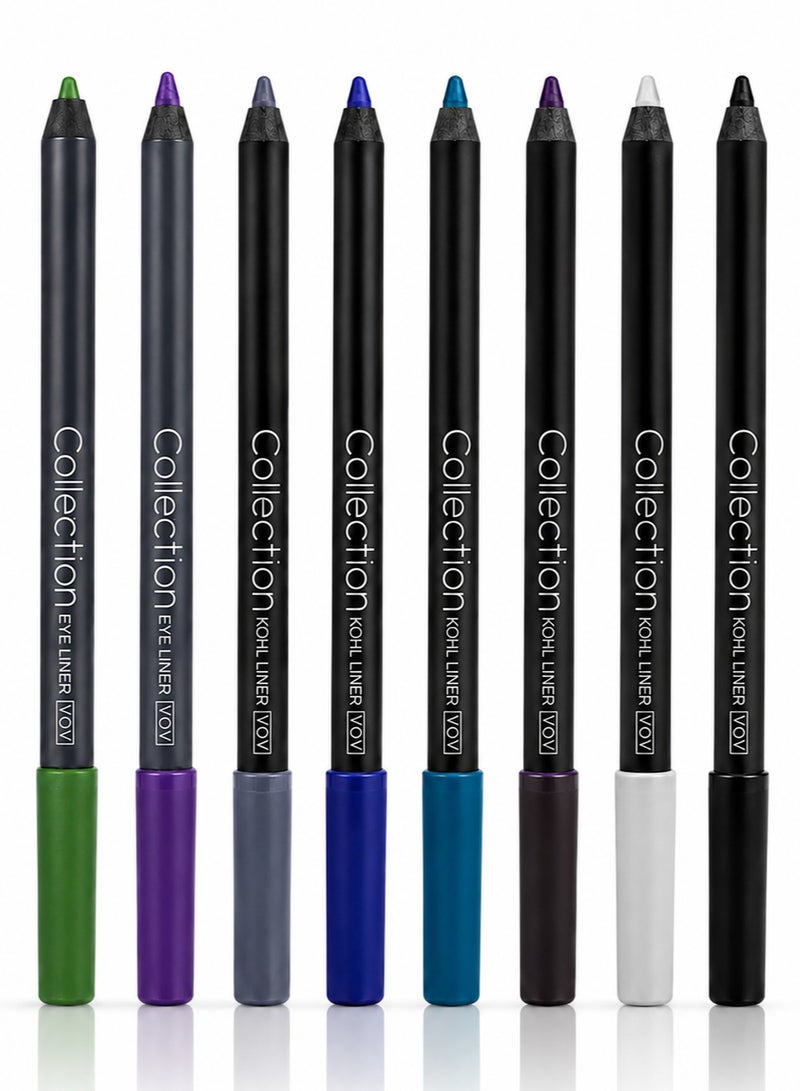 VOV Collection 8-Color Eye Kohl Liner Set – Long-Lasting Smooth Eyeliner Pencils | Rich Pigment | Precise Application | Multi-Color Eye Makeup Kit - Image 1