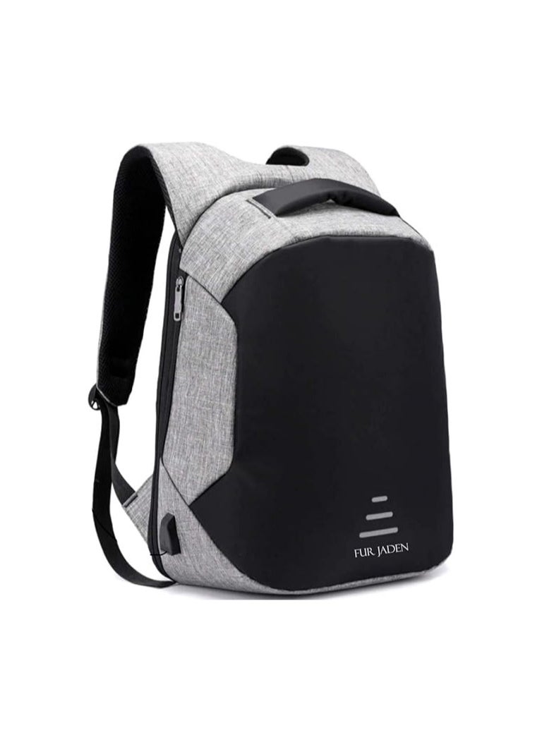 FUR JADEN - Fur Jaden Anti Theft Waterproof 15.6 Inch Laptop Backpack Bag with USB Charging Port, Grey, 15, Backpacks - Image 1