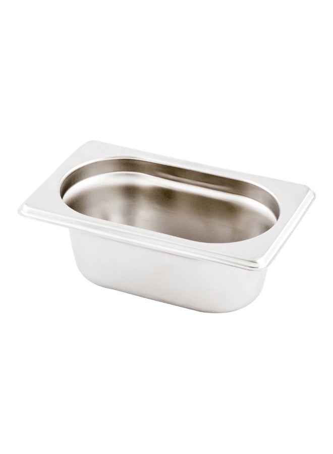 Restaurantware Met Lux 7 Inch x 4.3 Inch x 2.5 Inch Steam Table Pan, 1 One Ninth Hotel Pan - Anti-Jam, Deep, Silver Stainless Steel Table Pan, With Collapsible Handles, For Parties Or Events - Image 1