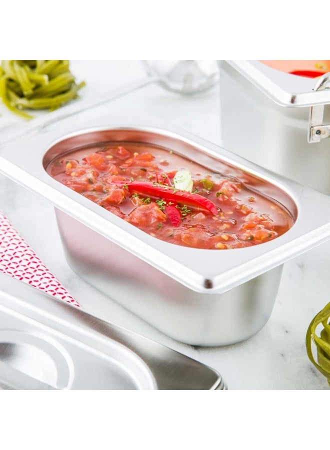 Restaurantware Met Lux 7 Inch x 4.3 Inch x 2.5 Inch Steam Table Pan, 1 One Ninth Hotel Pan - Anti-Jam, Deep, Silver Stainless Steel Table Pan, With Collapsible Handles, For Parties Or Events - Image 3