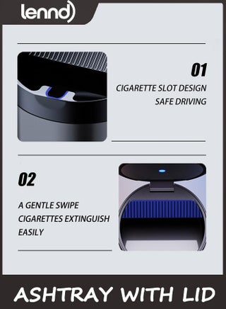 Ashtray with Lid,Smokeless Ashtray for Cup Holder Smell Proof,Detachable Stainless Steel Car Ash Tray with LED Auto Light, for Most Car, Office, Home (Grey) - view 5