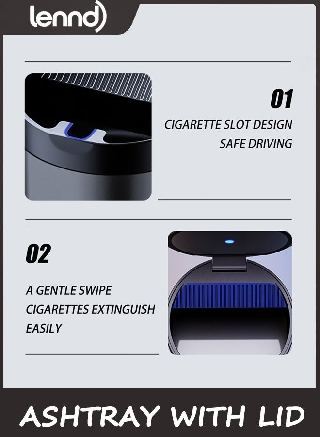 LENND Ashtray with Lid,Smokeless Ashtray for Cup Holder Smell Proof,Detachable Stainless Steel Car Ash Tray with LED Auto Light, for Most Car, Office, Home (Grey) - Image 5