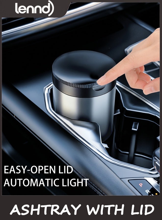 LENND Ashtray with Lid,Smokeless Ashtray for Cup Holder Smell Proof,Detachable Stainless Steel Car Ash Tray with LED Auto Light, for Most Car, Office, Home (Grey) - Image 3