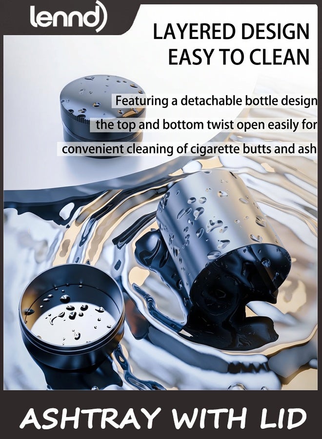 LENND Ashtray with Lid,Smokeless Ashtray for Cup Holder Smell Proof,Detachable Stainless Steel Car Ash Tray with LED Auto Light, for Most Car, Office, Home (Grey) - Image 4