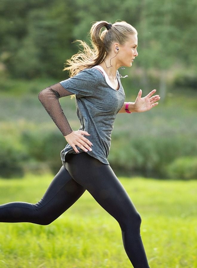 زوج واحد من قفازات نسائية طويلة رفيعة للغاية من الدانتيل للحماية من أشعة الشمس فوق البنفسجية، أكمام واقية من الشمس من التول الشبكي المبرد، قفازات بدون أصابع للاستخدام الداخلي والخارجي - أسود 50 سم - Image 3