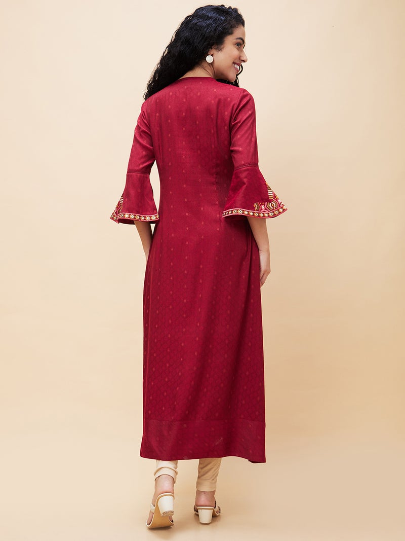 globus Globus Women Thread Work Gathered Bell Sleeve Anarkali Kurta - Image 4