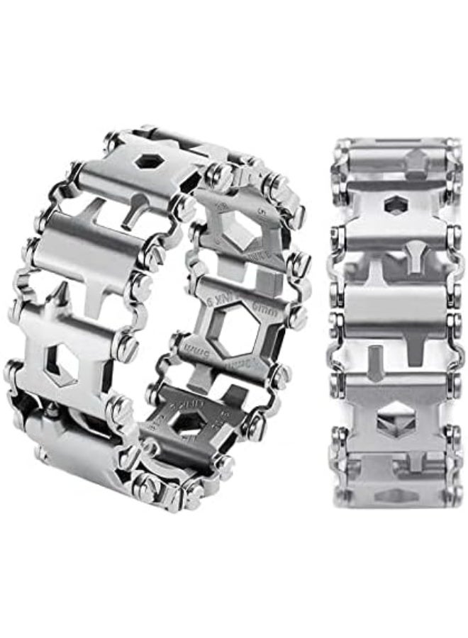 Soofam Multitool Bracelet for Men, 29 in 1 Tools Stainless Steel Multifunctional Bracelet, Travel Friendly, Multitool Survival Bracelet Suitable for Sailing Travel Camping Hiking - Silver, 29 inch - Image 2
